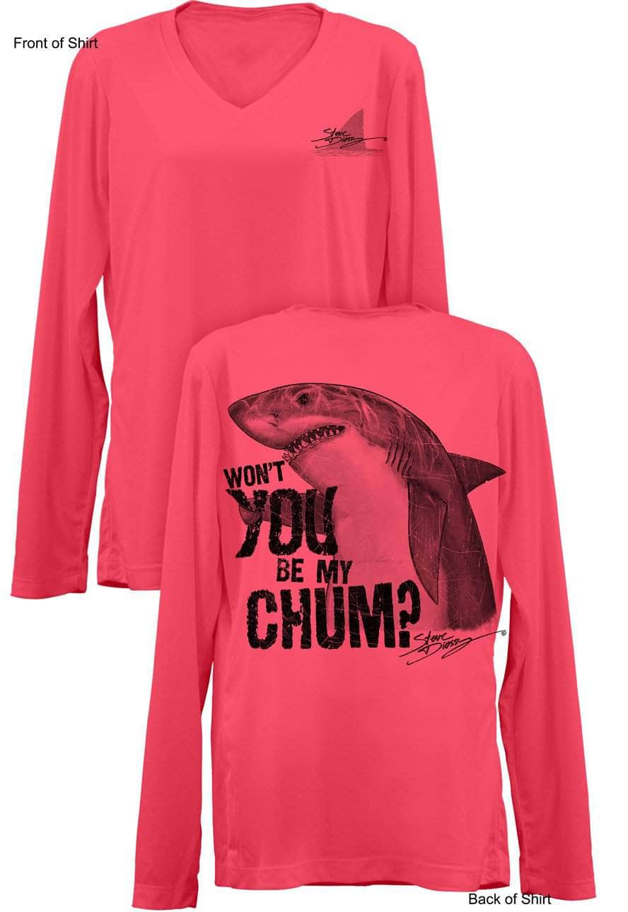 Shark Chum- Ladies Long Sleeve V-Neck-100% Polyester